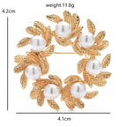 Leaf Wreath with Pearl-Look Accents Brooch — dimensions