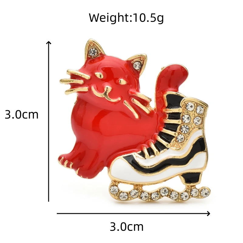 Cat with Ice Skate Brooch dimensions and weight