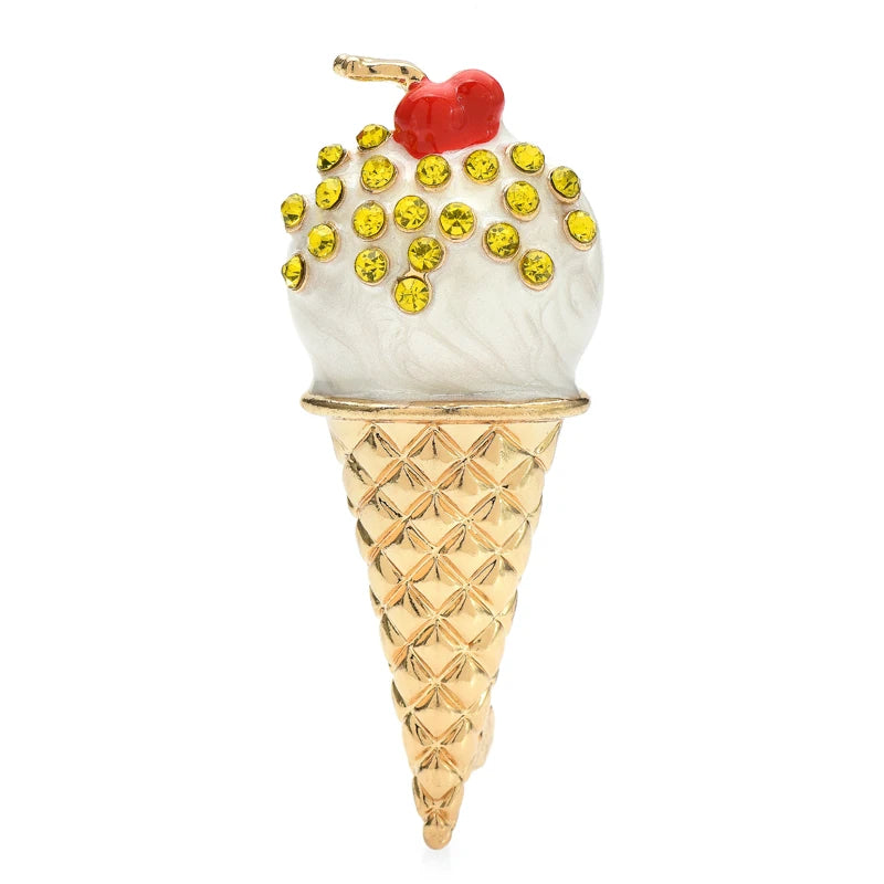 Cherry-Topped Ice Cream Cone Brooch
