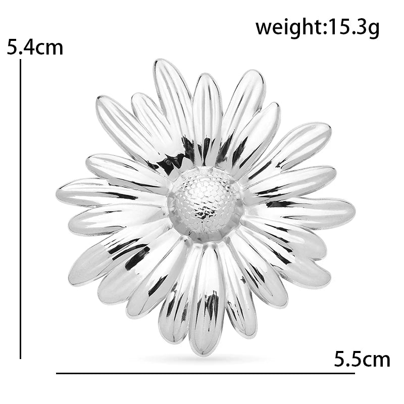 Polished Daisy Stainless Steel Brooch — dimensions