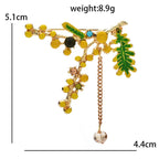 Yellow Mimosa Branch with Dangling Stone Brooch — dimensions