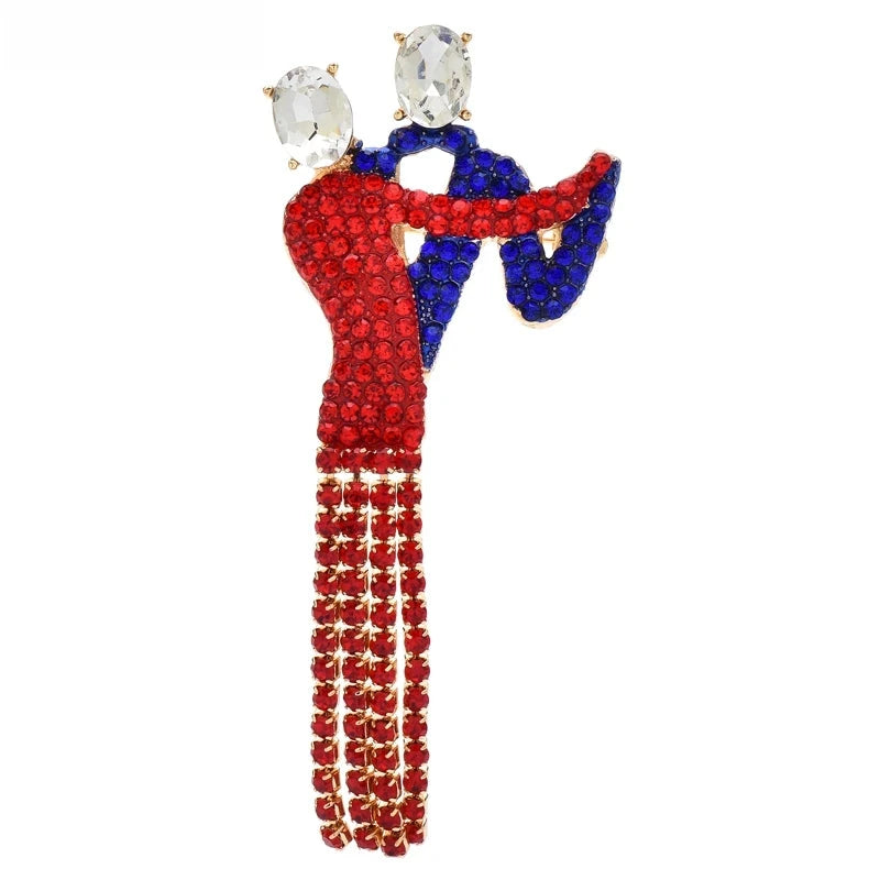 Rhinestone Dancing Couple with Tassel Brooch — Red & Blue