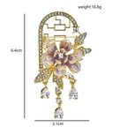Enamel Peony on Arched Frame with Dangling Drops Brooch dimensions and weight