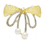 Jeweled Ribbon Bow with Twin Pearl-Look Drops Brooch product variant photo