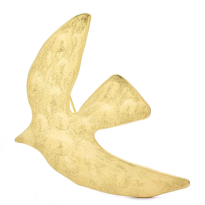 Textured Golden Dove in Flight Brooch