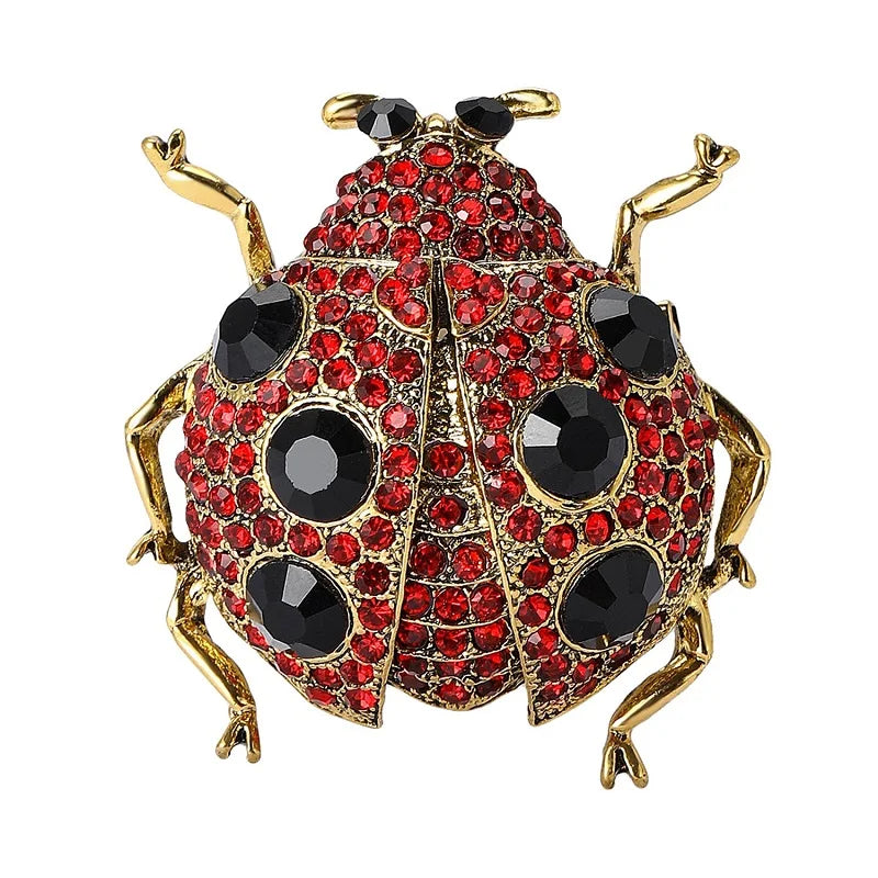 Jeweled Ladybug with Contrasting Spots Brooch — Red