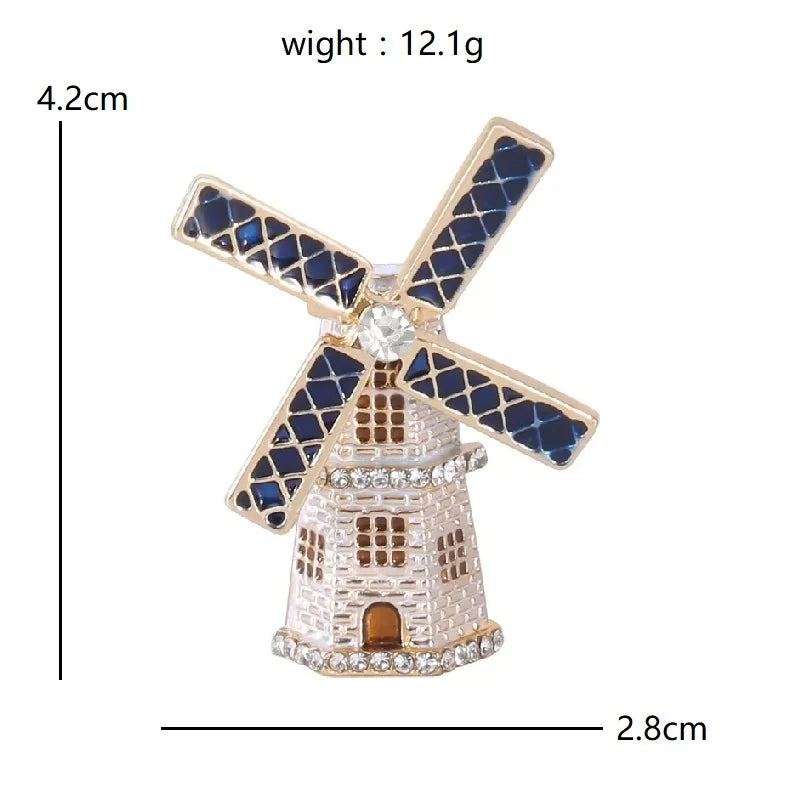 Rhinestone Windmill Cottage Brooch — dimensions