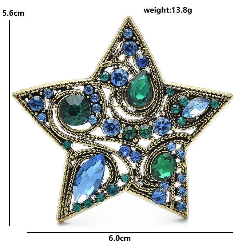Green and Blue Jeweled Star Brooch — dimensions