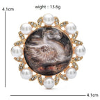 Running Horse Medallion with Pearl-Look Border Brooch — dimensions