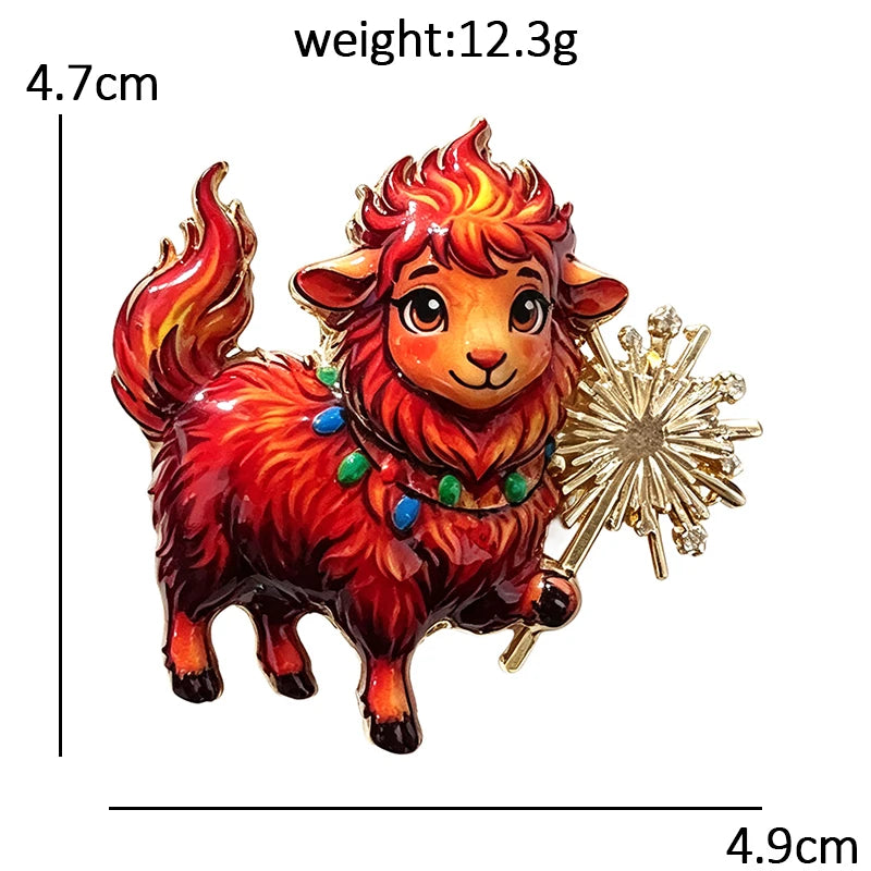Cheerful Red Lamb Character Brooch