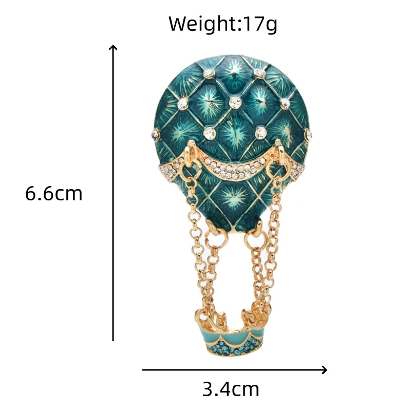 Blue Enamel Hot Air Balloon with Chain Basket Brooch dimensions and weight