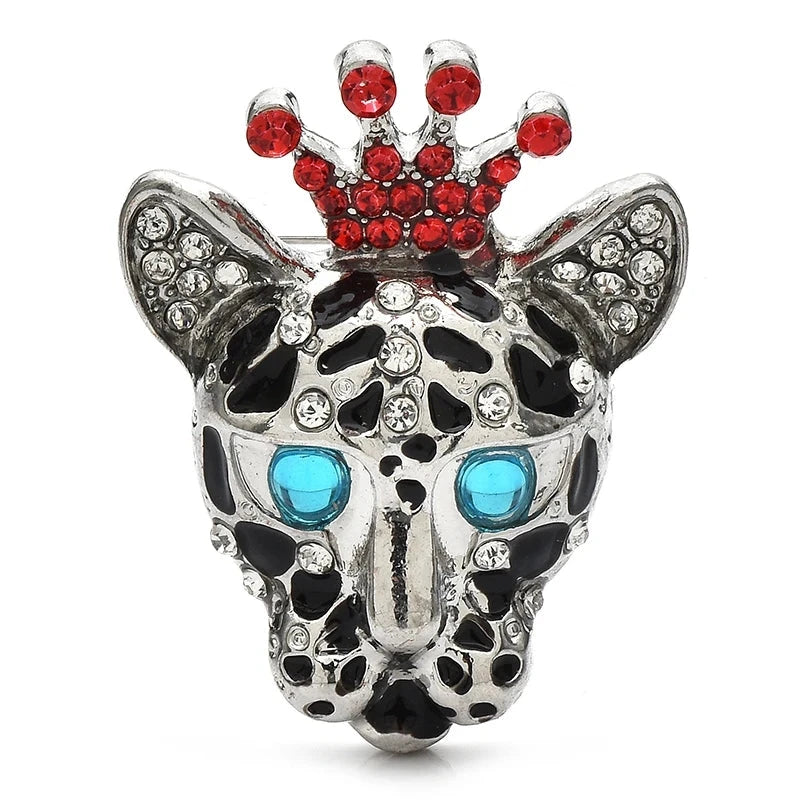 Crowned Rhinestone Spotted Cat Brooch product variant photo