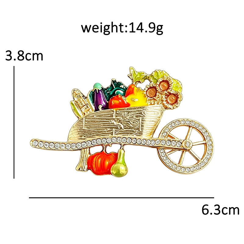 Harvest Wheelbarrow with Fruit and Flowers Brooch