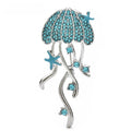 Rhinestone Jellyfish with Flowing Tentacles Brooch — Blue
