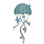 Rhinestone Jellyfish with Flowing Tentacles Brooch — Blue