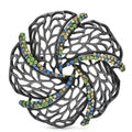 Openwork Leaf Swirl with Rhinestones Brooch — Green