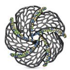 Openwork Leaf Swirl with Rhinestones Brooch — Green