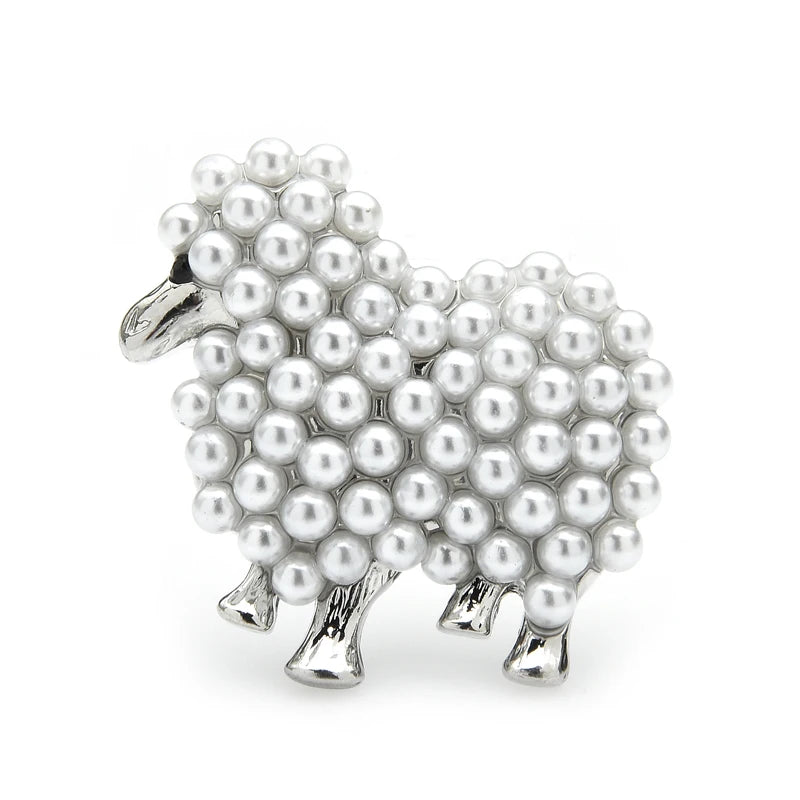 Small Pearl-Look Lamb Brooch