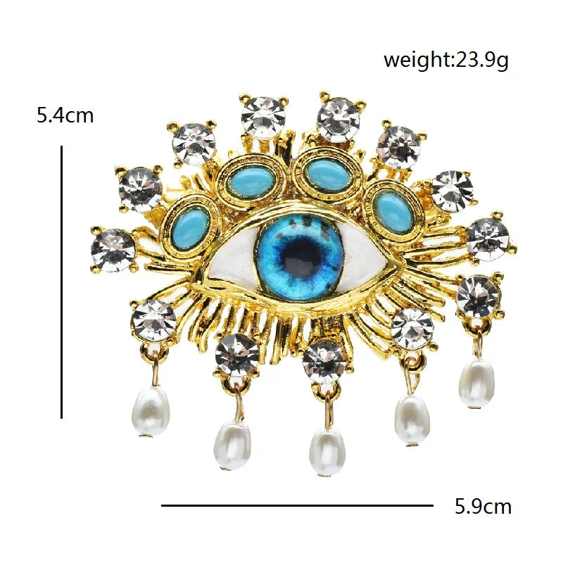 Jeweled Eye with Pearl-Look Drops Brooch