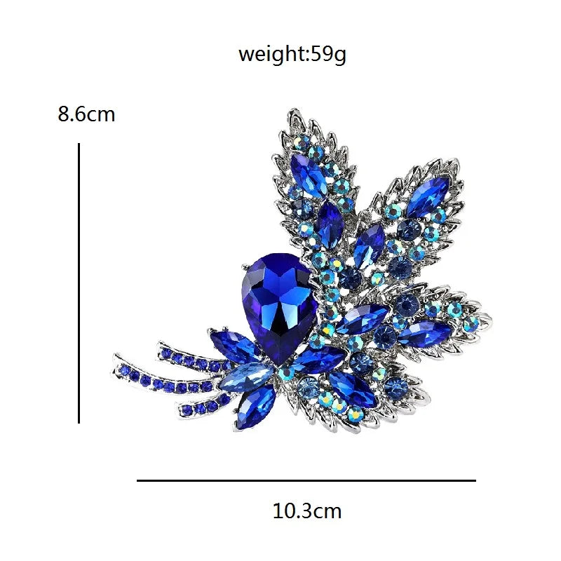 Large Jeweled Leaf Bouquet Brooch