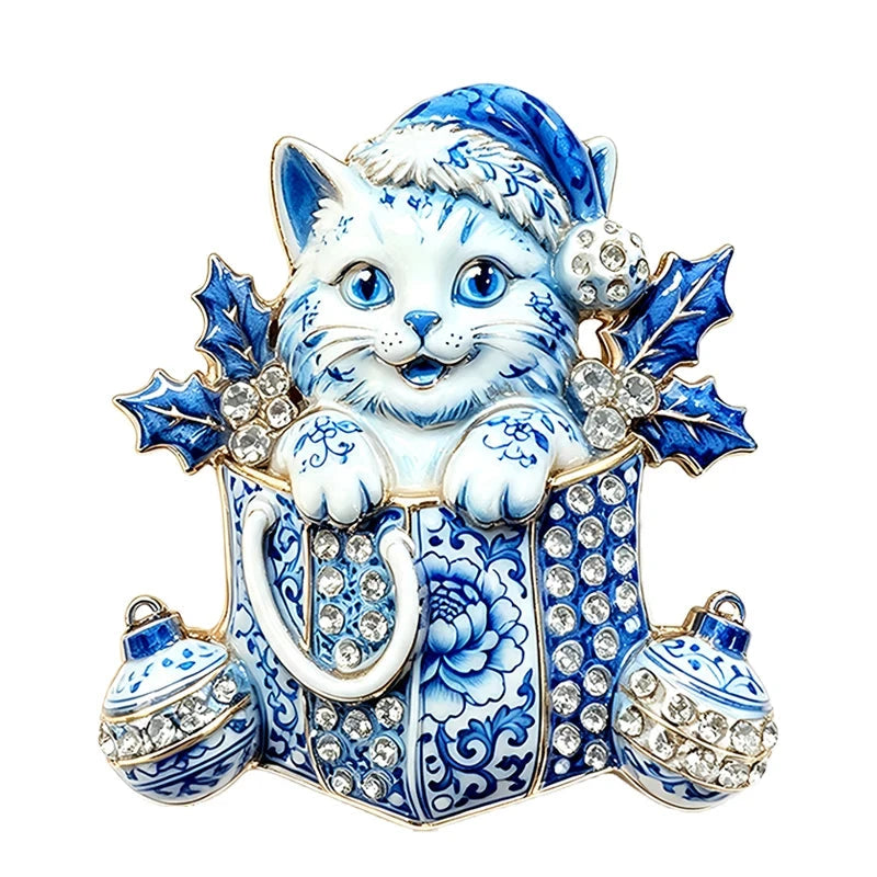 Christmas Kitten in Gift Box Brooch original white background variant photo