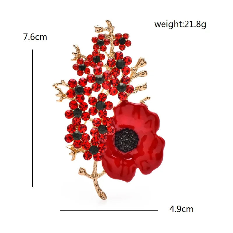 Red Enamel Poppy Spray Brooch — dimensions
