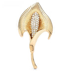 Sculptural Calla Lily with Rhinestone Center Brooch — Gold