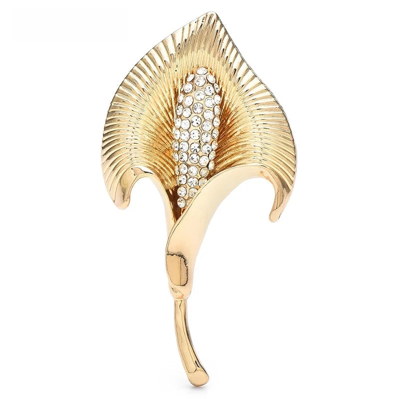 Sculptural Calla Lily with Rhinestone Center Brooch