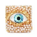 Pearl-Look Square Frame with Colorful Eye Brooch — Light Blue