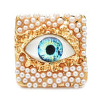 Pearl-Look Square Frame with Colorful Eye Brooch — Light Blue