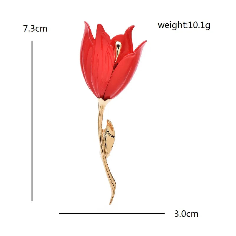 Single Tulip with Golden Stem Brooch