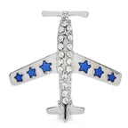 Vintage Airplane with Enamel Stars Brooch — Silver & Blue Stars
