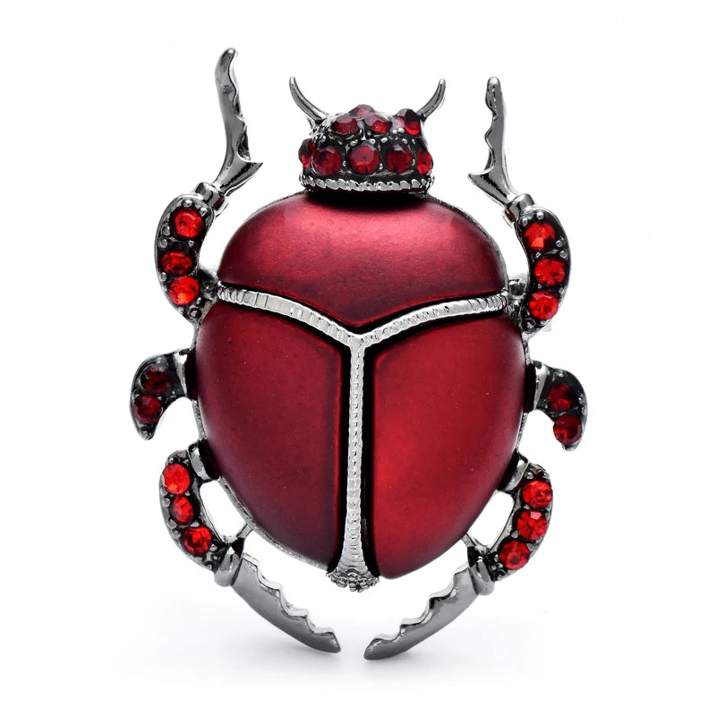 Jeweled Enamel Beetle Brooch — Red