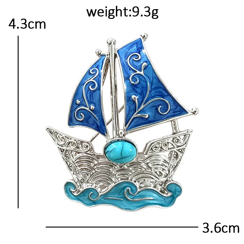 Vintage Blue Sailing Boat Brooch