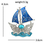 Vintage Blue Sailing Boat Brooch