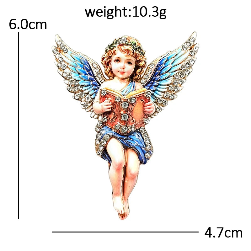 Reading Angel with Jeweled Wings Brooch