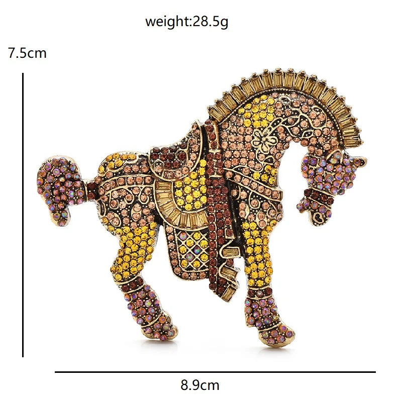 Ornate Rhinestone Horse with Decorative Saddle Brooch dimensions and weight