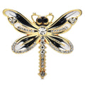 Colorful Enamel Dragonfly with Rhinestone Tail Brooch — Black & White