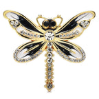 Colorful Enamel Dragonfly with Rhinestone Tail Brooch — Black & White
