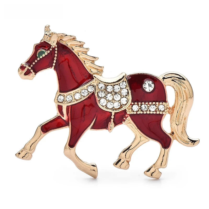 Enamel Tang Dynasty Running Horse Brooch — Red