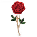 Red Enamel Rose with Green Leaves Brooch — Red