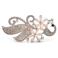 Rhinestone Peacock with Pearl-Look Flower Brooch — Peacock & Floral Tail