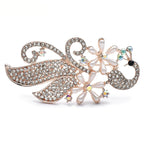 Rhinestone Peacock with Pearl-Look Flower Brooch — Peacock & Floral Tail
