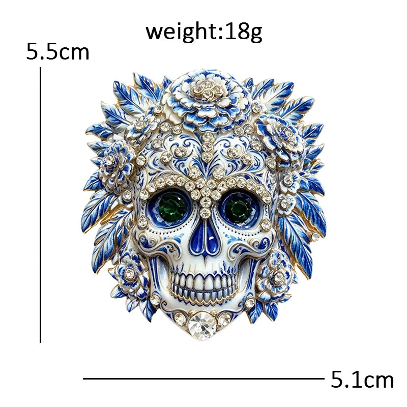Floral Calavera Skull with Marigolds Brooch