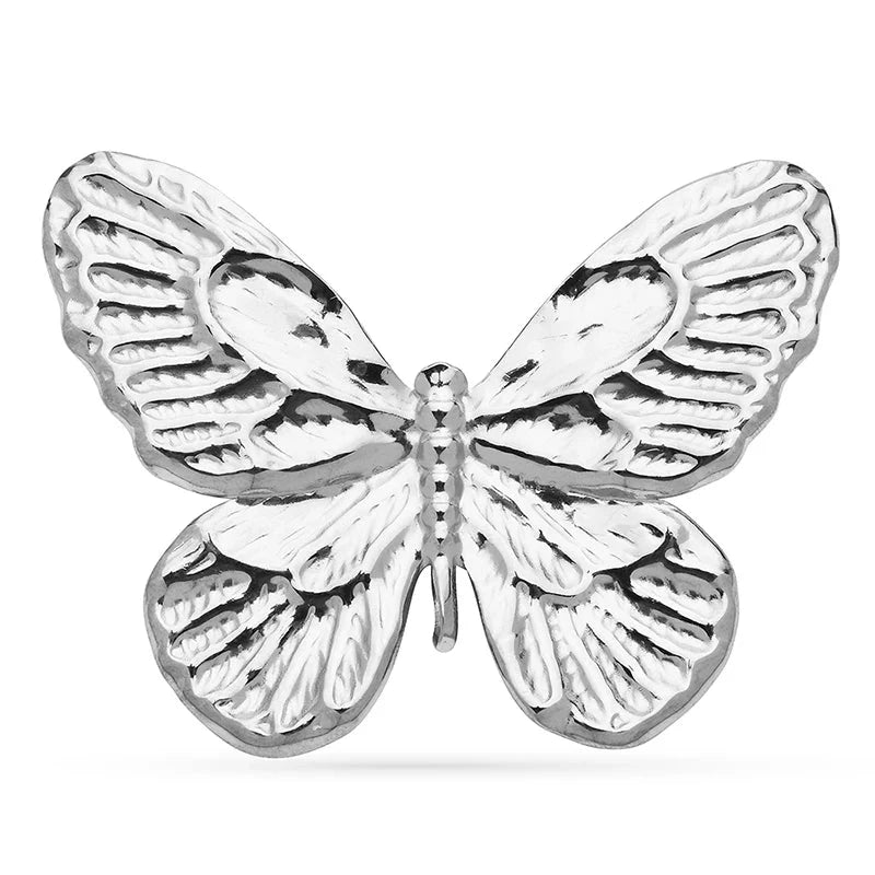 Textured Wings Butterfly Brooch — Silver