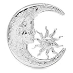 Sun and Crescent Moon Face Brooch — Silver