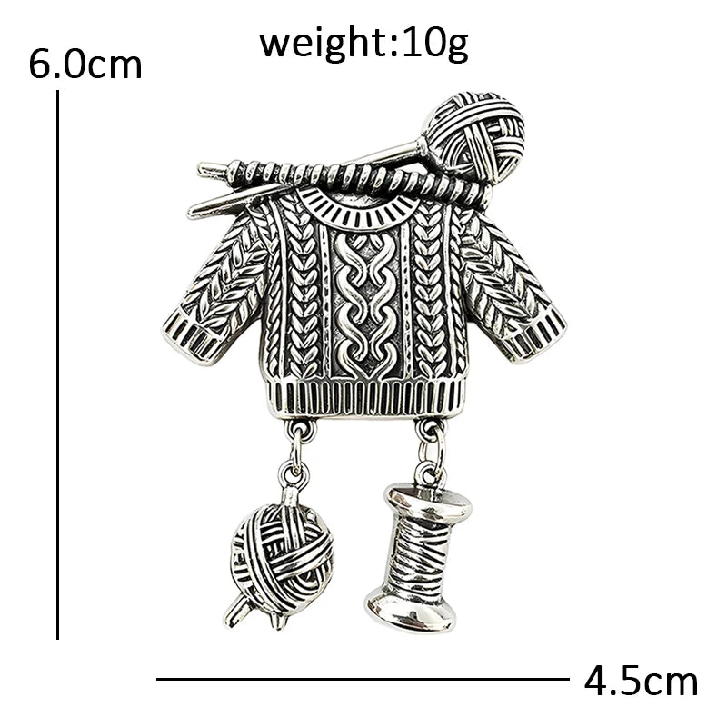 Knitted Sweater and Yarn Charm Brooch