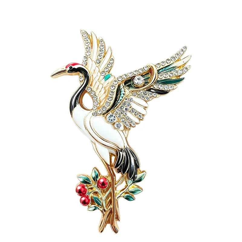 Red Crowned Crane with Berry Branch Brooch original white background product photo