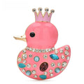 Crowned Enamel Duck with Rhinestones Brooch — Pink