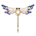 Iridescent Wing Dragonfly with Rhinestone Tail Brooch — Gold